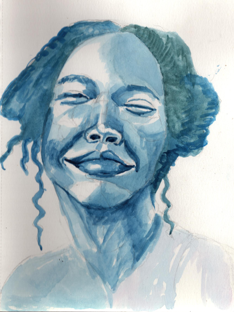 goache portrait of a woman smiling