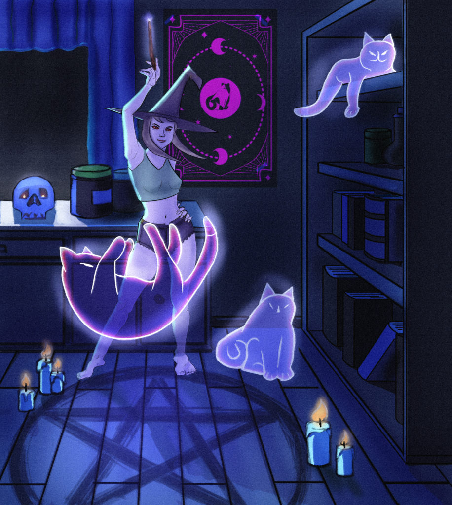 stlyized witchcraft whimsical illustration